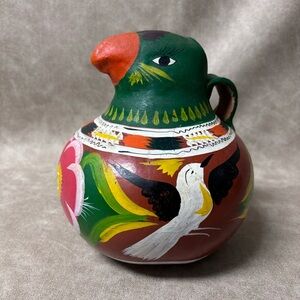 Vintage Large Mexican Pottery Parrot Jug Pitcher -Read